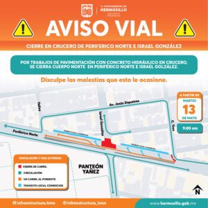 Iniciará Ayuntamiento de Hermosillo rehabilitación de crucero de Periférico Norte e Israel González